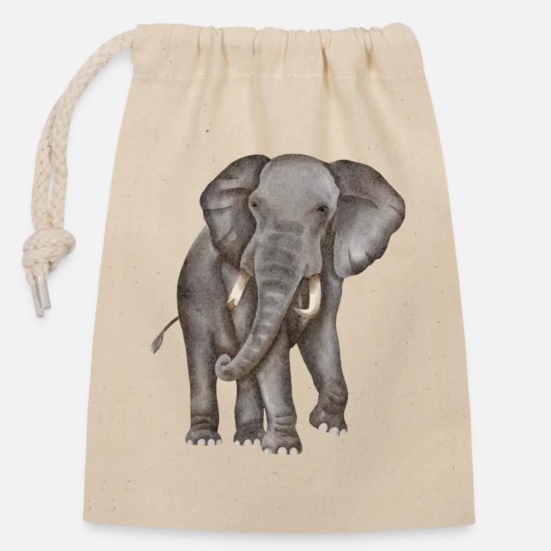 Elephant Watercolor - Closable cotton gift bag (14x20cm) - nature
