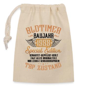 Oldtimer 1955 Baujahr – Vintage Retro Geburtstag - Verschließbarer Geschenkbeutel aus Baumwolle (14x20cm) - Natur - Vorne