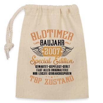 2007 Geboren Geburtstag Oldtimer - Verschließbarer Geschenkbeutel aus Baumwolle (14x20cm) - Natur - Vorne