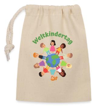Weltkindertag - Verschließbarer Geschenkbeutel aus Baumwolle (14x20cm) - Natur - Vorne