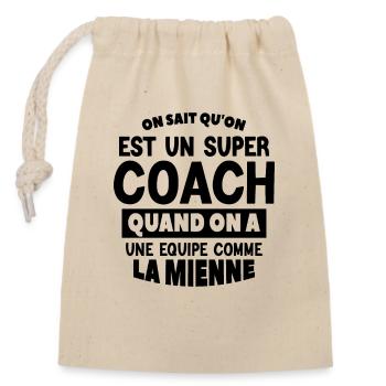 on sait qu'on est un super coach - Sac cadeau en coton avec cordon (14 x 20 cm) - nature - Devant