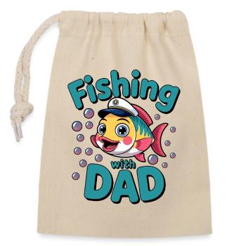 Fischen Angeln mit Papa - Verschließbarer Geschenkbeutel aus Baumwolle (14x20cm) - Natur - Vorne