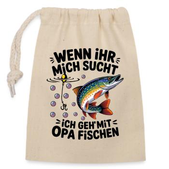 Ich gehe mit Opa angeln fischen springender Hecht - Verschließbarer Geschenkbeutel aus Baumwolle (14x20cm) - Natur - Vorne