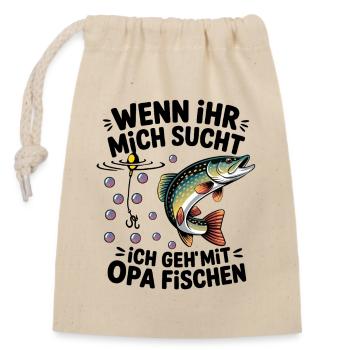 Ich gehe mit Opa angeln fischen springender Hecht - Verschließbarer Geschenkbeutel aus Baumwolle (14x20cm) - Natur - Vorne