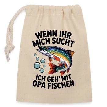 Ich gehe mit Opa angeln fischen springender Hecht - Verschließbarer Geschenkbeutel aus Baumwolle (14x20cm) - Natur - Vorne
