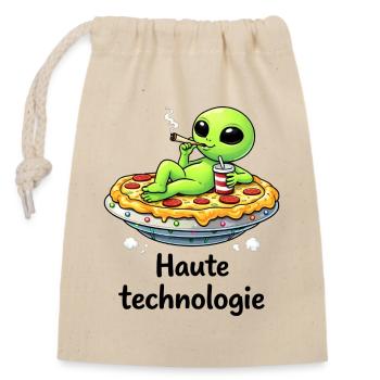 High tech – Alien relax and quirky humor - Closable cotton gift bag (14x20cm) - nature - Front