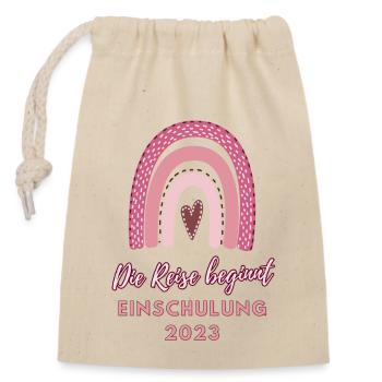 The journey begins: School enrollment 2023 - Closable cotton gift bag (14x20cm) - nature - Front