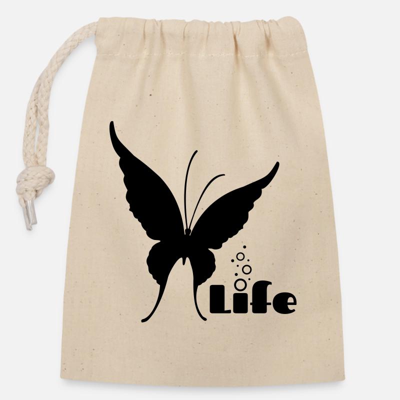 Life - Closable cotton gift bag (14x20cm) - nature