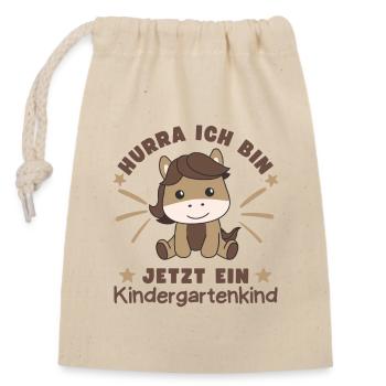 Hurra Ich Bin Jetzt Ein Kindergartenkind Pferd - Verschließbarer Geschenkbeutel aus Baumwolle (14x20cm) - Natur - Vorne