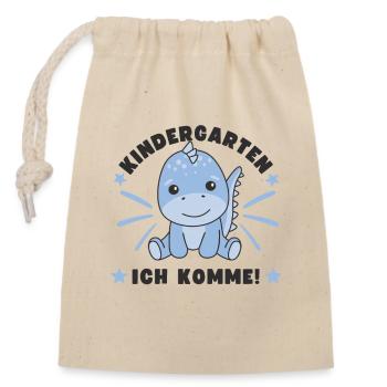 Kindergarten Ich Komme! Dino - Verschließbarer Geschenkbeutel aus Baumwolle (14x20cm) - Natur - Vorne