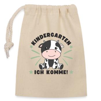 Kindergarten Ich Komme! Kuh - Verschließbarer Geschenkbeutel aus Baumwolle (14x20cm) - Natur - Vorne