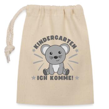 Kindergarten Ich Komme! Maus - Verschließbarer Geschenkbeutel aus Baumwolle (14x20cm) - Natur - Vorne