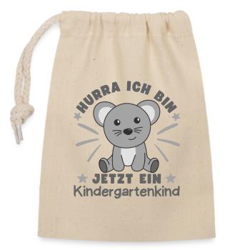 Hurra Ich Bin Jetzt Ein Kindergartenkind Maus - Verschließbarer Geschenkbeutel aus Baumwolle (14x20cm) - Natur - Vorne