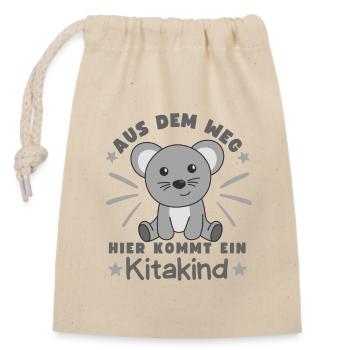 Out of the way: Here comes a kindergarten child mouse - Closable cotton gift bag (14x20cm) - nature - Front