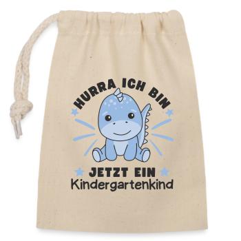 Hooray I'm now a kindergartner dino - Closable cotton gift bag (14x20cm) - nature - Front