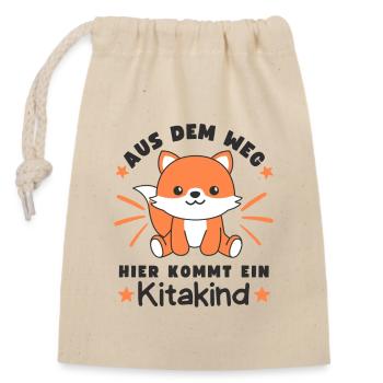 À l’écart, voici un enfant renard de garderie - Sac cadeau en coton avec cordon (14 x 20 cm) - nature - Devant