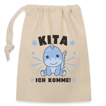 Kita I'm coming to daycare child Dino - Closable cotton gift bag (14x20cm) - nature - Front