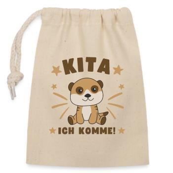 Kita I'm coming daycare child meerkat - Closable cotton gift bag (14x20cm) - nature - Front