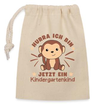 Hurra Ich Bin Jetzt Ein Kindergartenkind Affe - Verschließbarer Geschenkbeutel aus Baumwolle (14x20cm) - Natur - Vorne