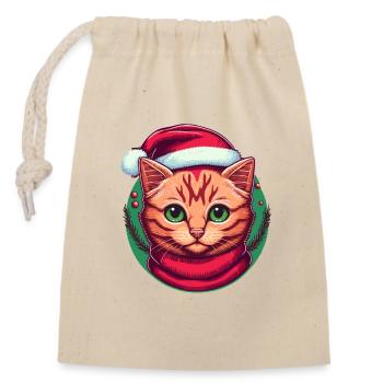 Lovely Christmas kitten digital illustration, the - Closable cotton gift bag (14x20cm) - nature - Front