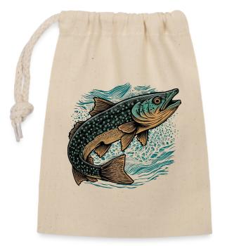 Fisch Kunstwerk - Verschließbarer Geschenkbeutel aus Baumwolle (14x20cm) - Natur - Vorne