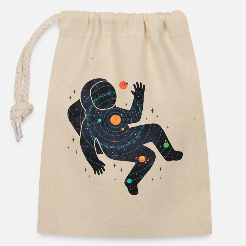 Astronaut Space Graphic - Closable cotton gift bag (14x20cm) - nature