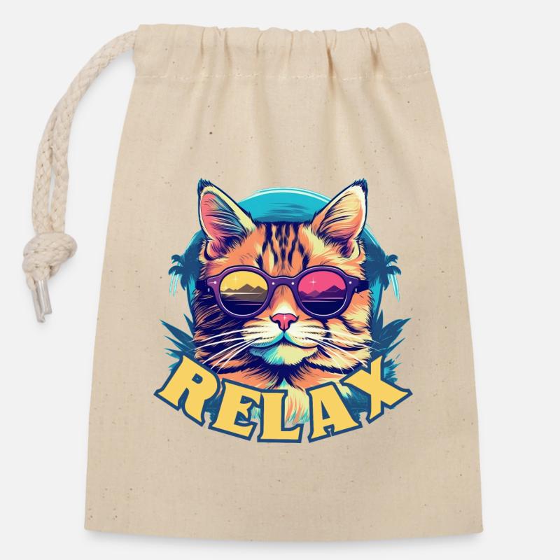 Chat relax avec lunettes de soleil, look estival - Sac cadeau en coton avec cordon (14 x 20 cm) - nature