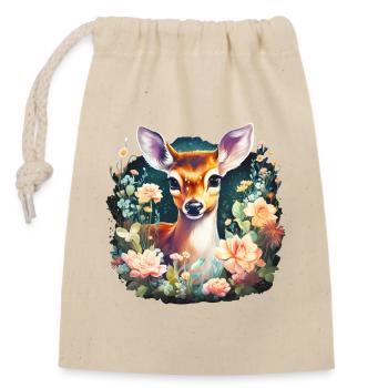Cerf/Cerf avec fleurs I Trachtenshirt Dirndl Shirt - Sac cadeau en coton avec cordon (14 x 20 cm) - nature - Devant