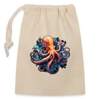 Wunderschöner Oktopus mit Blumen Boho Style - Verschließbarer Geschenkbeutel aus Baumwolle (14x20cm) - Natur - Vorne