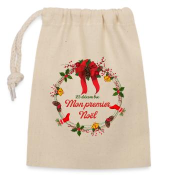 1er Noël de Bébé - Sac cadeau en coton avec cordon (14 x 20 cm) - nature - Devant