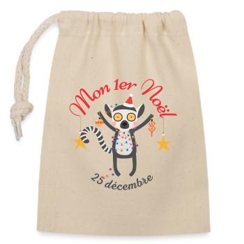Mon 1er Noël - Lémurien - Sac cadeau en coton avec cordon (14 x 20 cm) - nature - Devant