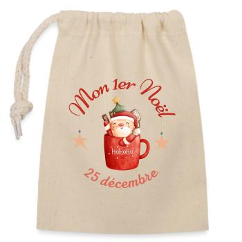 Premier Noël de bébé - Sac cadeau en coton avec cordon (14 x 20 cm) - nature - Devant