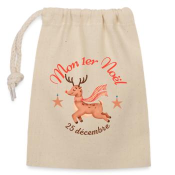 Mon Premier Noël - Rudolph - Sac cadeau en coton avec cordon (14 x 20 cm) - nature - Devant