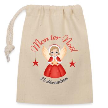 Mon 1er Noël - Ange - Sac cadeau en coton avec cordon (14 x 20 cm) - nature - Devant