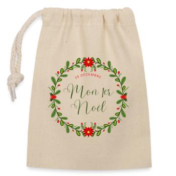 Premier Noël de Bébé - Sac cadeau en coton avec cordon (14 x 20 cm) - nature - Devant