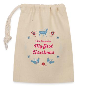 Baby's 1st Christmas - Closable cotton gift bag (14x20cm) - nature - Front