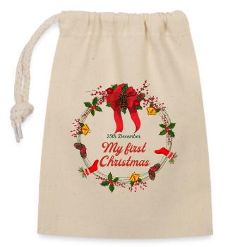 Baby's 1st Christmas - Closable cotton gift bag (14x20cm) - nature - Front