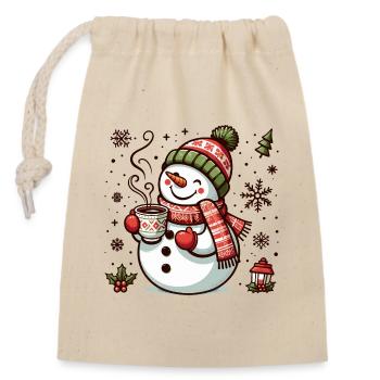 BONHOMME DE NEIGE BOISSON FROIDE CHALEUR CAFÉ THÉ HIVER - Sac cadeau en coton avec cordon (14 x 20 cm) - nature - Devant