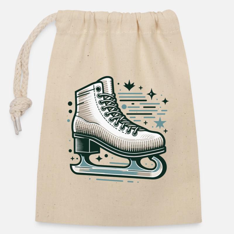 SCHLITTSCHUH EISLAUFEN WINTER SCHNEE SCHUHE SPORT - Verschließbarer Geschenkbeutel aus Baumwolle (14x20cm) - Natur