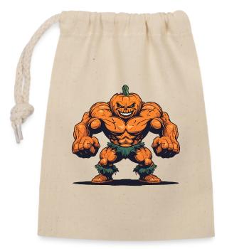Pumpkin-Shaped Muscle Man: Halloween Strength - Verschließbarer Geschenkbeutel aus Baumwolle (14x20cm) - Natur - Vorne