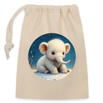 Baby Elephant on the Sand - Closable cotton gift bag (14x20cm) - nature - Front