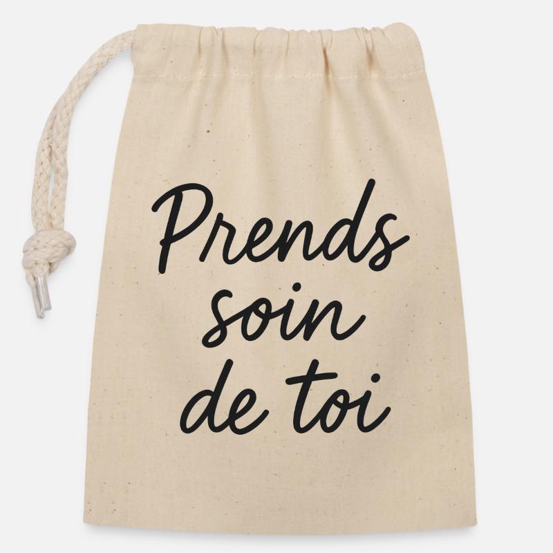 Prends soin de toi - Sac cadeau en coton avec cordon (14 x 20 cm) - nature