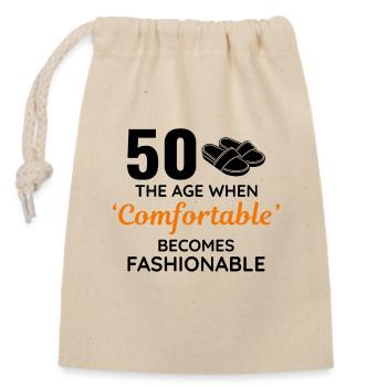 50th Birthday Comfortable Fashionable Slippers - Closable cotton gift bag (14x20cm) - nature - Front