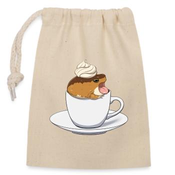 Tasse Frosch - Verschließbarer Geschenkbeutel aus Baumwolle (14x20cm) - Natur - Vorne