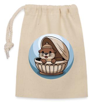 Mignon bébé loutre dans un lit bébé - Sac cadeau en coton avec cordon (14 x 20 cm) - nature - Devant