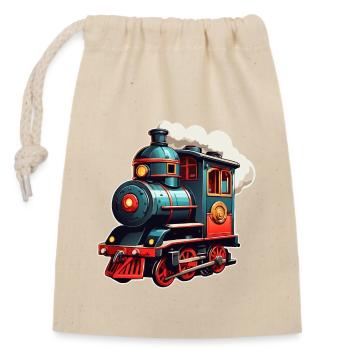 Lustige bunte farbenfrohe Lustige Dampflokomotive - Verschließbarer Geschenkbeutel aus Baumwolle (14x20cm) - Natur - Vorne