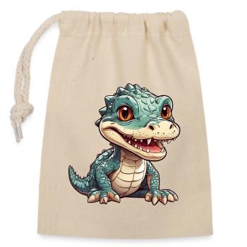 kleiner süßer Alligator - Verschließbarer Geschenkbeutel aus Baumwolle (14x20cm) - Natur - Vorne