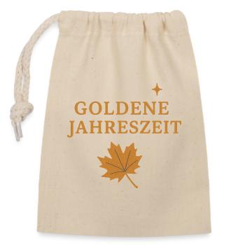 Goldene Herbstblätter Jahreszeit Motiv - Verschließbarer Geschenkbeutel aus Baumwolle (14x20cm) - Natur - Vorne