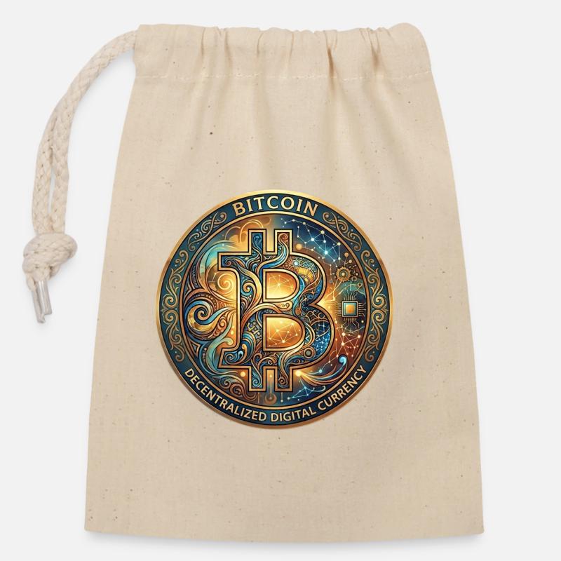 Ornamented Bitcoin Seal - Closable cotton gift bag (14x20cm) - nature