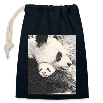 Panda Mama mit Baby, schwarz weiß, bnw - Verschließbarer Geschenkbeutel aus Baumwolle (14x20cm) - Navy - Vorne